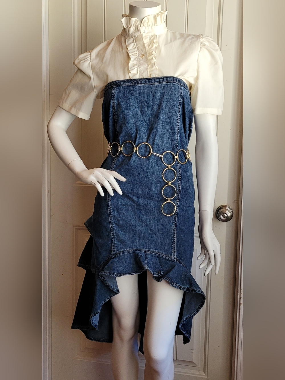 Vintage Early Y2k Ashro Blue Denim Maxi Skirt 8